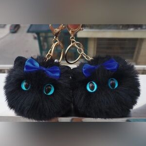 Black Cat Keychain Bag Charm SET - Pom Pom Style